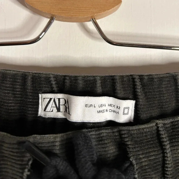 Men’s Zara Grey Corduroy Pants with Elasticized Waist and Ankles L - Picture 4 of 10